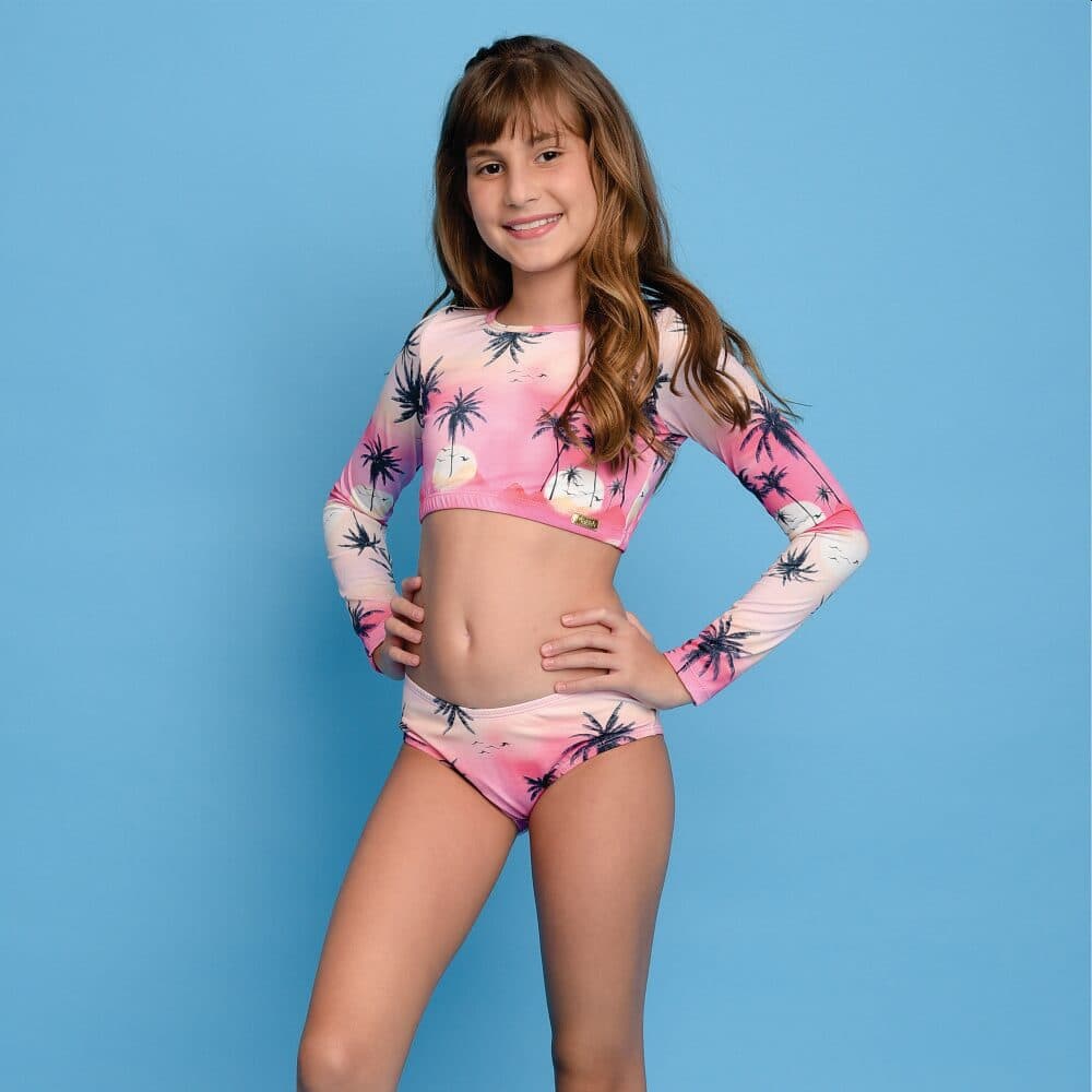 Biquíni Magah Infantil Cropped Duda Coqueiro Rosa