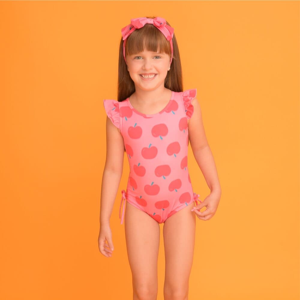 Maiô Magah Infantil Laurinha Maçã Rosa
