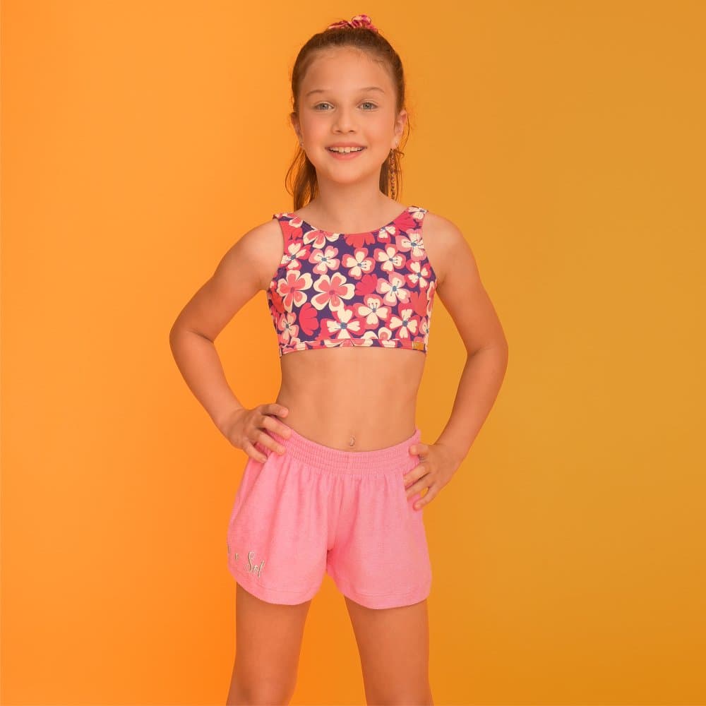 Saída Magah Infantil Short Atoalhado Juju Rosa