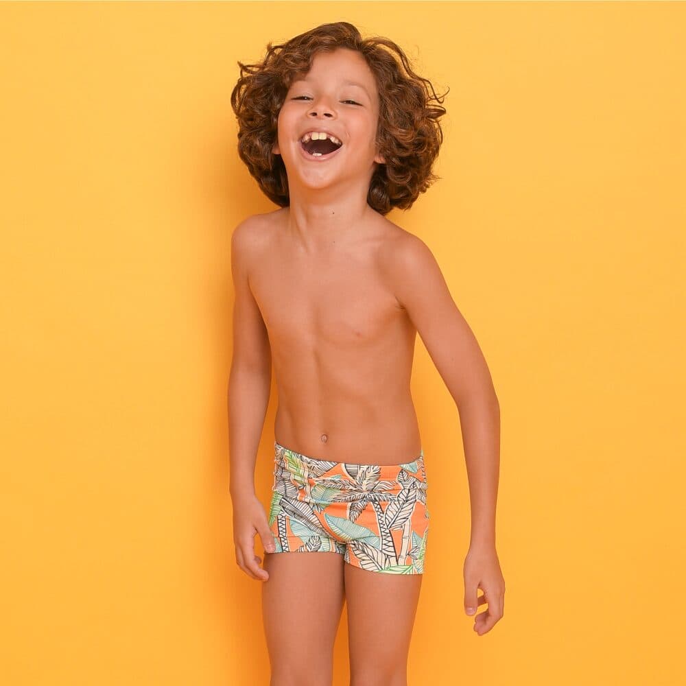 Sunga Magah Infantil Gabriel Boxer Folhas Laranja